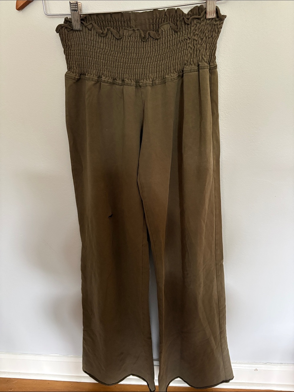 Express Olive Smocked-Waist Wide Leg Chinos